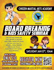 Hauptbild für Board Breaking & Kids Safety Seminar