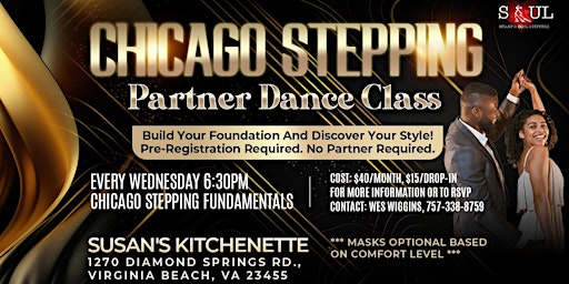 Immagine principale di Virginia Beach - Chicago Stepping Partner Dance Class (No Partner Required) 