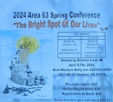 Imagen principal de 2024 Area 63 Spring Conference "The Bright Spot of Our Lives"