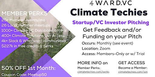 Image principale de Climate Techies Startup-VC Investor Speed Dating & Fundraising Mixer