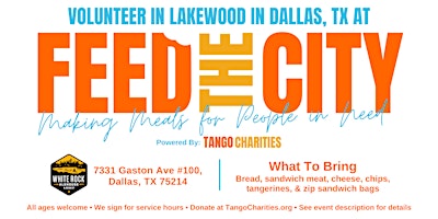 Feed The City Dallas (Lakewood): Making Meals for People In Need primary image