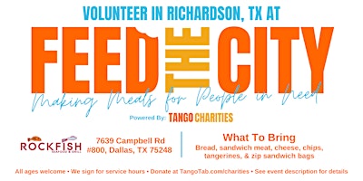Image principale de Feed The City Richardson: Making Meals for People In Need