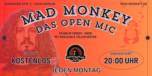 Imagem principal do evento MAD MONKEY - DAS OPEN MIC | MONTAG 20:00 UHR im Mad Monkey Room!