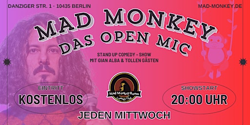 Imagem principal do evento MAD MONKEY - DAS OPEN MIC | MITTWOCH 20:00 UHR im Mad Monkey Room