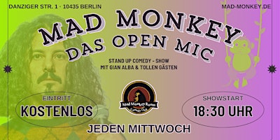 Imagem principal do evento MAD MONKEY - DAS OPEN MIC | MITTWOCH 18:30 UHR im Mad Monkey Room!