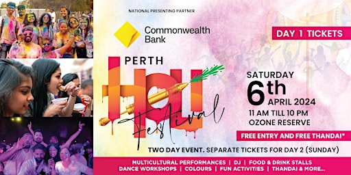 Primaire afbeelding van Holi Festival Perth - 13th April 2024 - FREE Entry & Thandai**