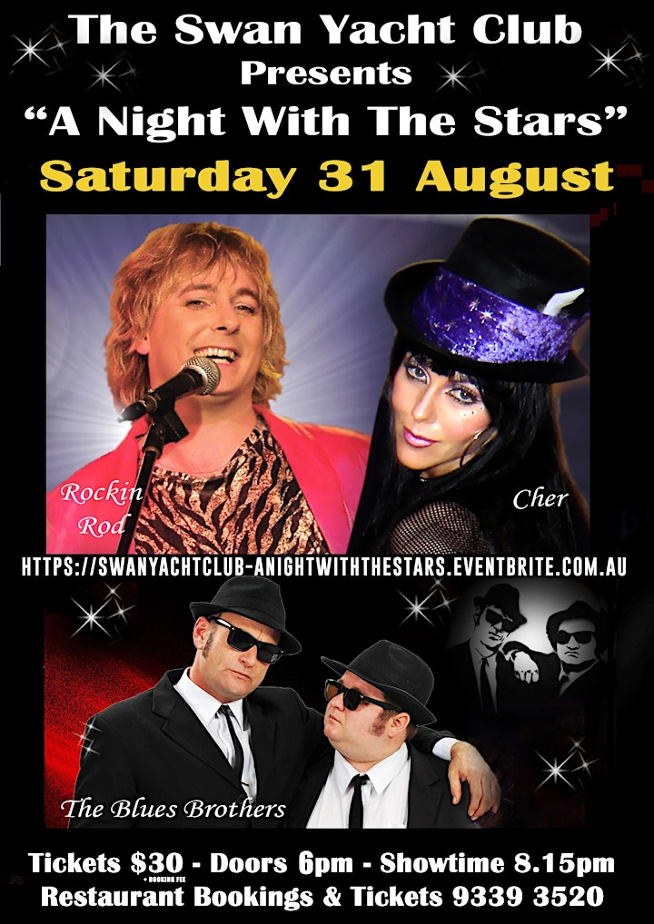 
		Swan Yacht Club Pres.  Cher, The Blues Bros & Rod Stewart Tribute Show image
