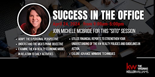 Primaire afbeelding van Success In The Office w/ Michele McBride & MCA Workshop *MC LEADERSHIP ONLY
