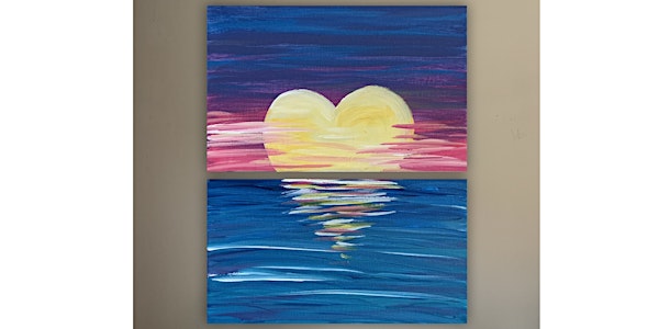 Couples Valentine's Day Sunset Heart Canvas Paint Sip Art Class