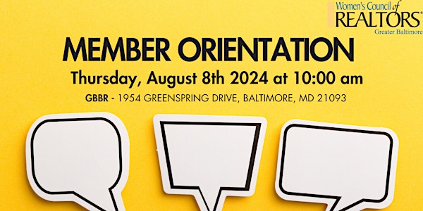 Women's Council Greater Baltimore WCR - Member Orientation - Aug 8th