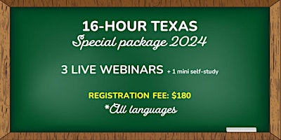 Image principale de 16-HOUR TEXAS PACKAGE (*All languages) LIVE WEBINARS