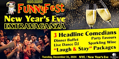 Imagem principal do evento New Year's Eve Comedy, Dinner, Dance Party - Tues December 31, 2024-Calgary