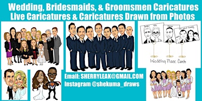 Primaire afbeelding van Live Caricature & Caricature drawn from photos for Wedding Place card gifts