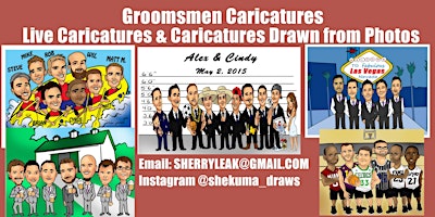 Primaire afbeelding van Live Caricature & Caricature drawn from photos for Unique Groomsmen gifts