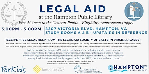 Image principale de Legal Aid at the Hampton Public Library