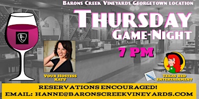 Imagem principal do evento Barons Creek Georgetown presents Thursday Night Game Night @7PM