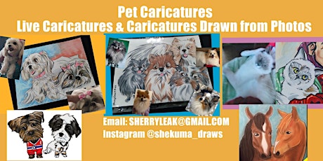 Live Caricatures & Caricatures drawn from photos for Dog Cat Pet Event Gift