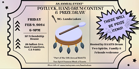 Primaire afbeelding van Potluck, Hand Drum Contest & Prize Draw, with MC Landa Lakes