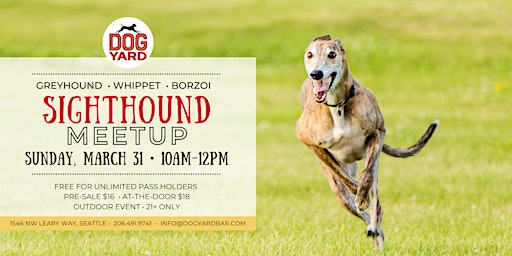 Primaire afbeelding van Sighthound Meetup at the Dog Yard Bar in Ballard - Sunday, March 31