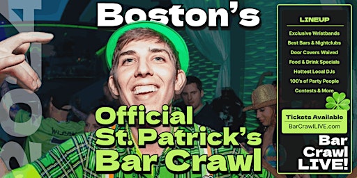 Hauptbild für The Official Boston St Patricks Day Bar Crawl By Bar Crawl LIVE March 16th