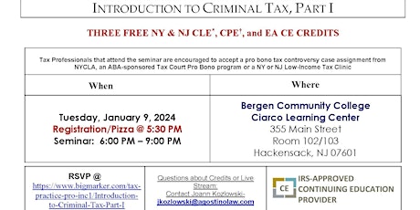 January 9, 2024 -  Intro to Criminal Tax, Part I primary image