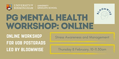 Imagen principal de PG Mental Health Workshop: Stress Awareness and Management (Online)