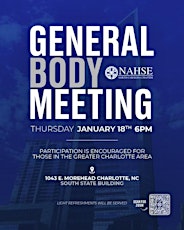 Imagem principal de NAHSE NC January General Body Meeting