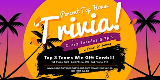Primaire afbeelding van Tuesday General Knowledge Trivia at Percent Tap House