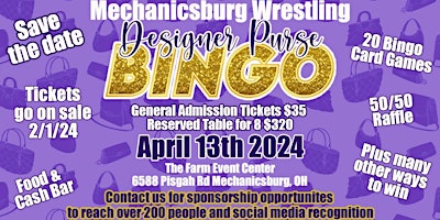 Primaire afbeelding van Designer Purse Bingo - Wrestling Fundraiser