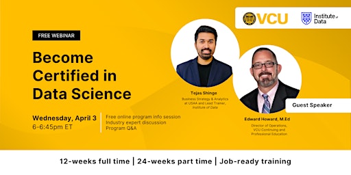 Webinar - VCU Data Science Program Info Session: April 3, 6pm primary image