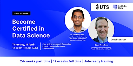 Primaire afbeelding van Webinar - UTS Data Science Program Info Session:  April 11, 12:30 pm