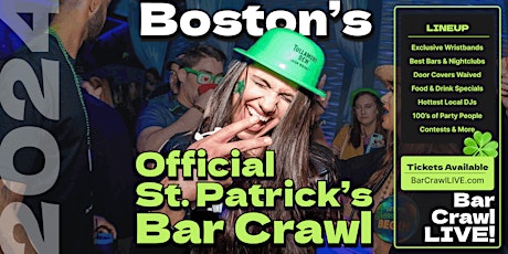 Image principale de 2024 Boston St Patricks Day Bar Crawl By Bar Crawl LIVE March 17th