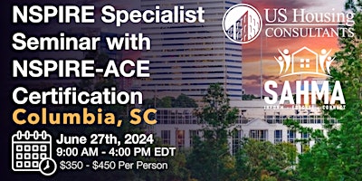 Primaire afbeelding van NSPIRE Specialist Seminar w NSPIRE-ACE Certification Columbia, SC  6/27/24