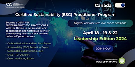 Hauptbild für Certified Sustainability (ESG)Practitioner Program, Leadership Edition 2024