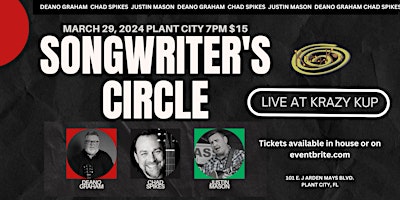 Primaire afbeelding van Songwriter's Circle with  Deano Graham, Chad Spikes and Justin Mason.