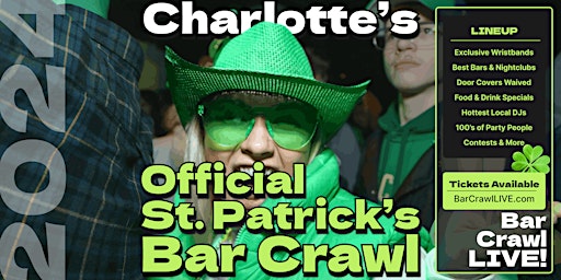 Imagem principal do evento The Official Charlotte St Patricks Day Bar Crawl By Bar Crawl LIVE March 16