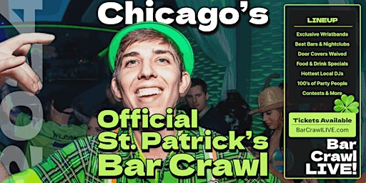 Imagem principal do evento 2024 Chicago St Patricks Day Bar Crawl By Bar Crawl LIVE March 17th