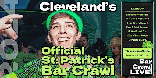 Primaire afbeelding van 2024 Cleveland St Patricks Day Bar Crawl By Bar Crawl LIVE March 17th