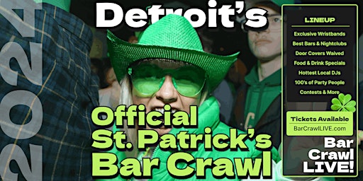 Primaire afbeelding van The Official Detroit St Patricks Day Bar Crawl By Bar Crawl LIVE March 16th