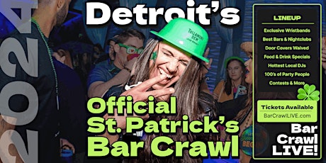 Image principale de 2024 Detroit St Patricks Day Bar Crawl By Bar Crawl LIVE March 17th