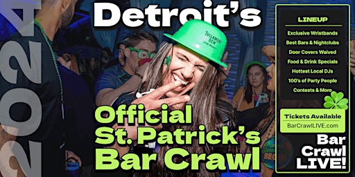Imagem principal de 2024 Detroit St Patricks Day Bar Crawl By Bar Crawl LIVE March 17th