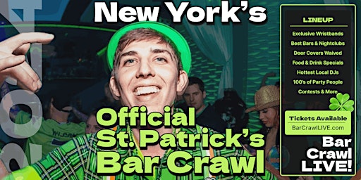 Imagem principal do evento The Official New York St Patricks Day Bar Crawl By Bar Crawl LIVE March 16