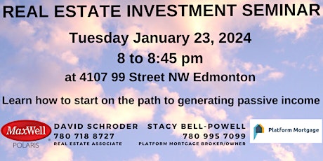 Primaire afbeelding van Real Estate Investment Seminar January 23, 2024