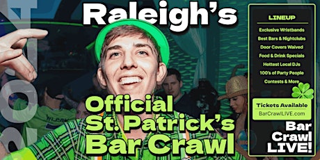 Image principale de 2024 Raleigh St Patricks Day Bar Crawl By BarCrawl LIVE March 17th