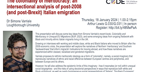 CoDE Seminar with Dr Simone Varriale: The Coloniality of Meritocracy primary image