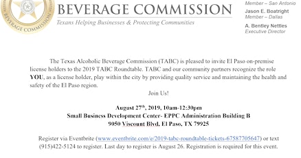 2019 Texas Alcoholic Beverage Commission Roundtable- El Paso, TX primary image