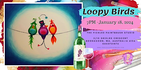 Imagen principal de Paint & Sip Party - Loopy Birds- January 18, 2024