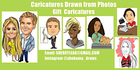 Digital Caricatures drawn from photos for Wedding Place Card Pet Trade show