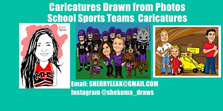 Caricatures drawn from photo for Fun Family Kids Sport Event Birthday Party