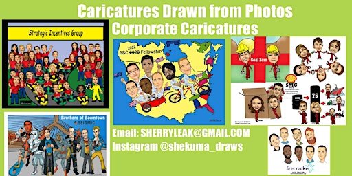 Primaire afbeelding van Caricatures drawn from photo for Trade show Conference Convention Marketing